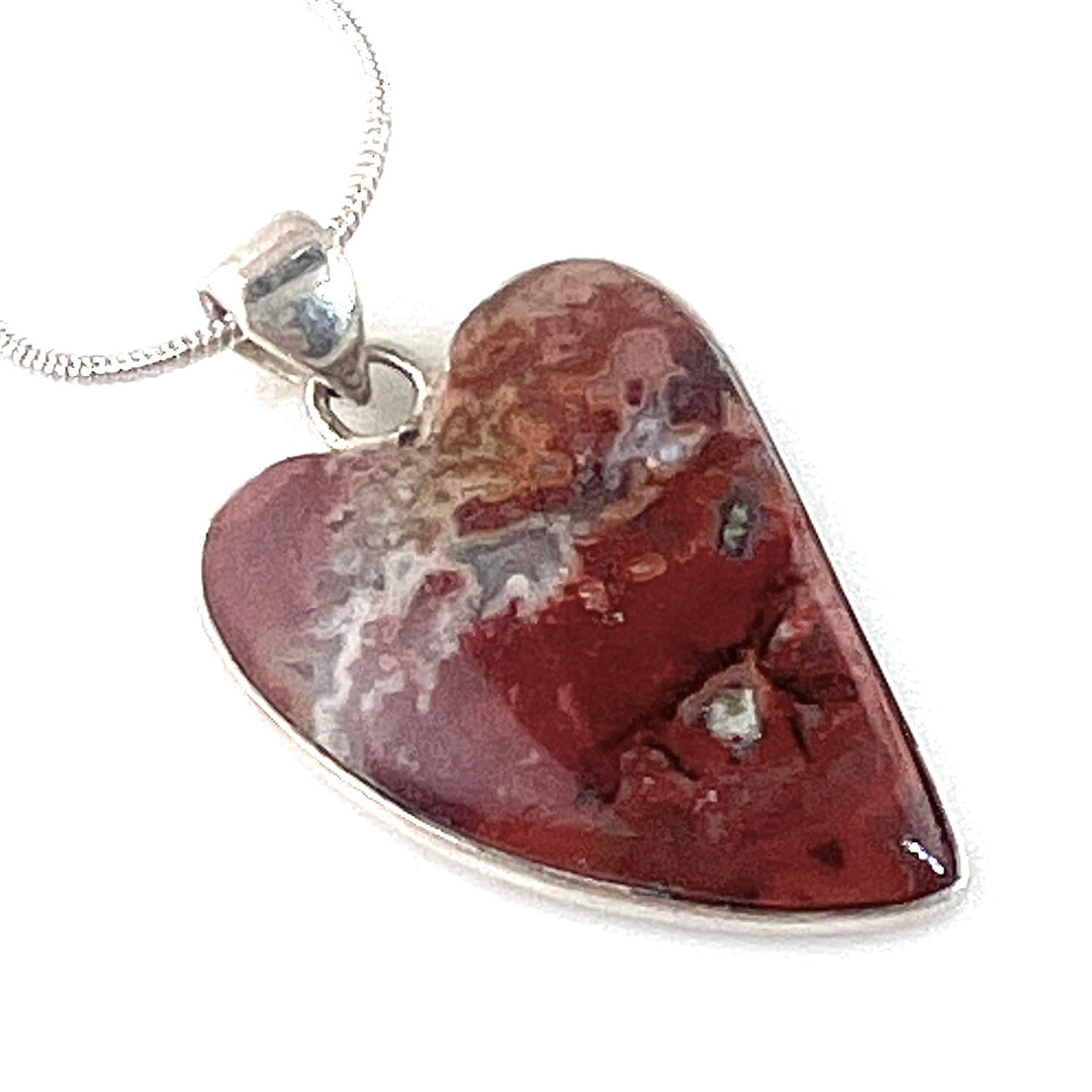Red Moss Agate Sterling Silver Heart Pendant - Keja Designs Jewelry