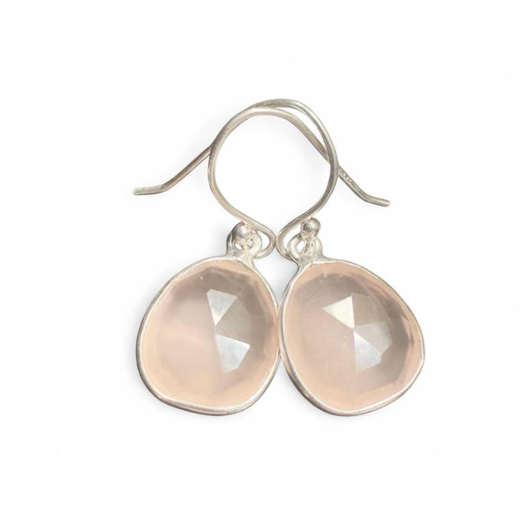 Rose Quartz Sterling Silver Faceted Earrings - Keja Designs Jewelry