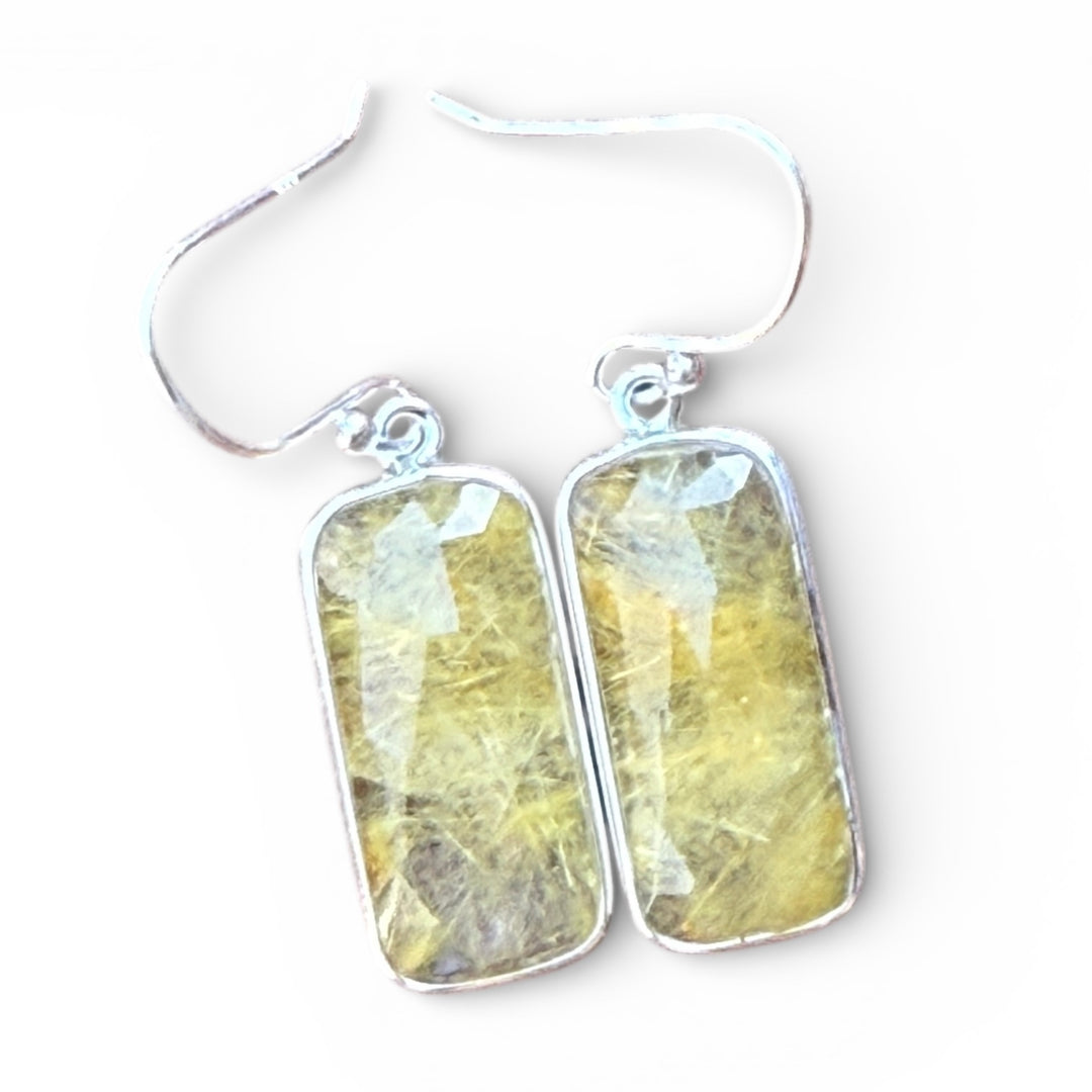 Rutilated Quartz Sterling Silver Rectangular Earrings - Keja Designs Jewelry