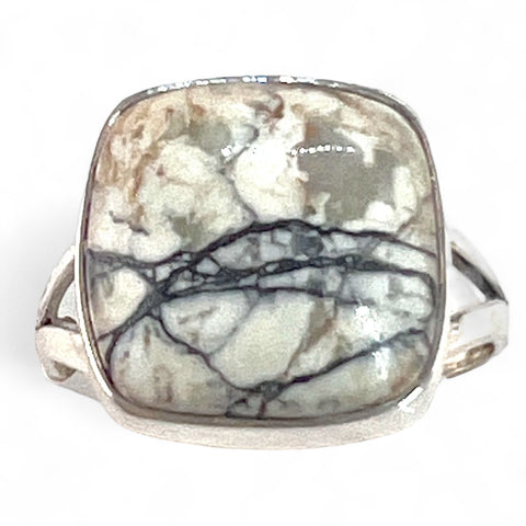 White Buffalo Sterling Silver Large Square Ring
