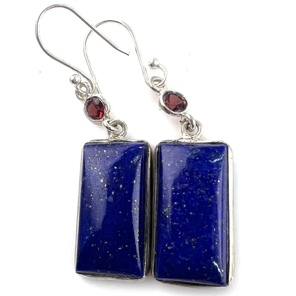 Lapis & Garnet Sterling Silver Rectangular Earrings