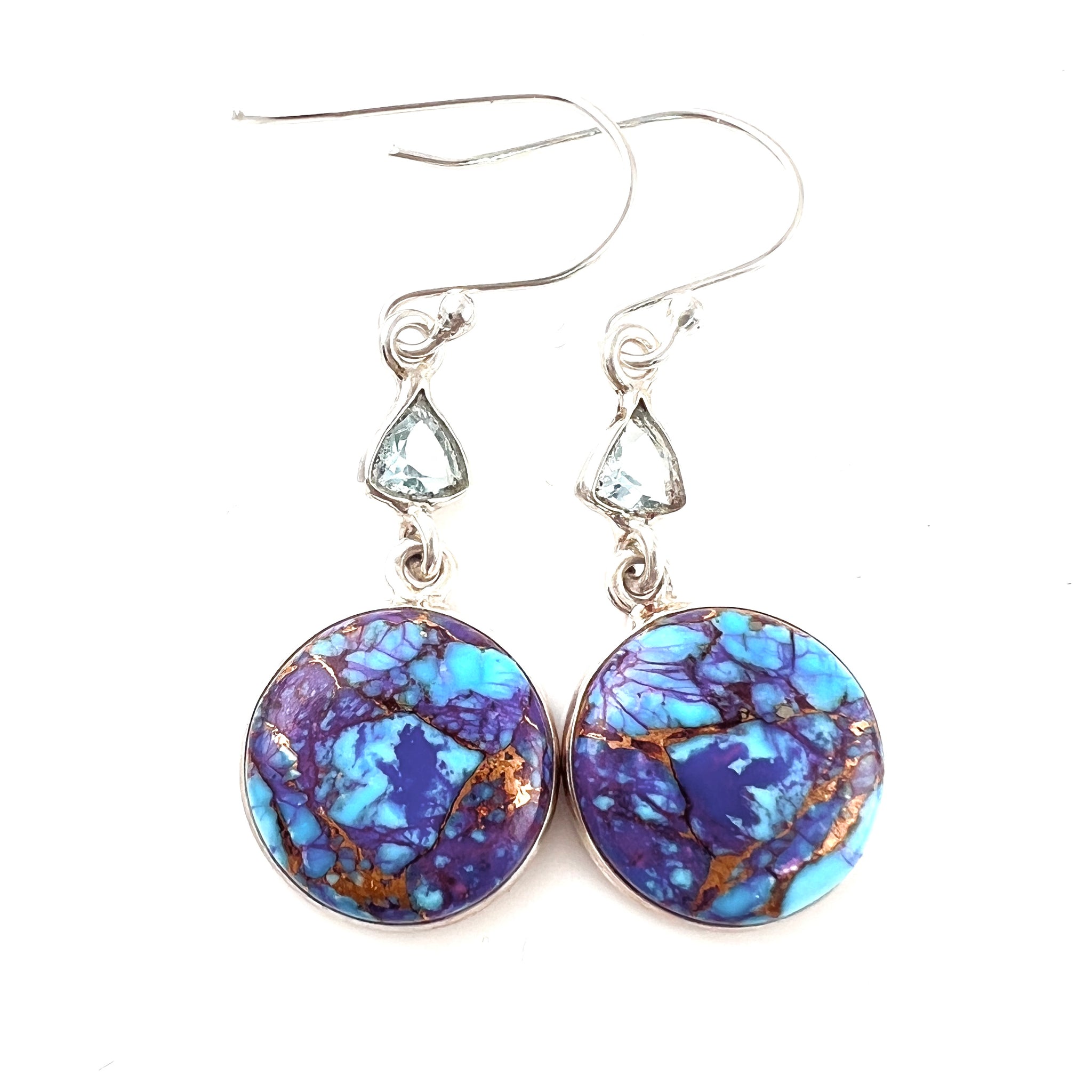 Purple Turquoise & Blue Topaz Sterling Silver Round Earrings