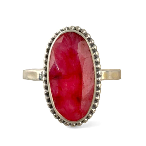 Faceted Ruby Sterling Silver Oval Ring