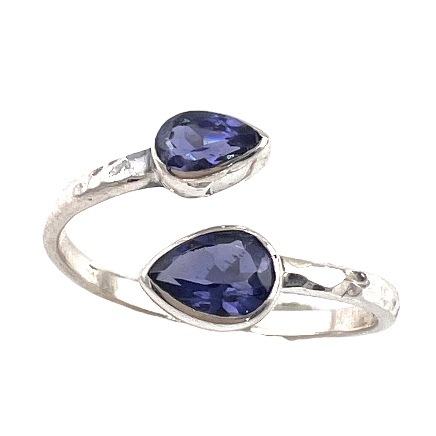 Iolite Sterling Silver Adjustable Hammered Ring