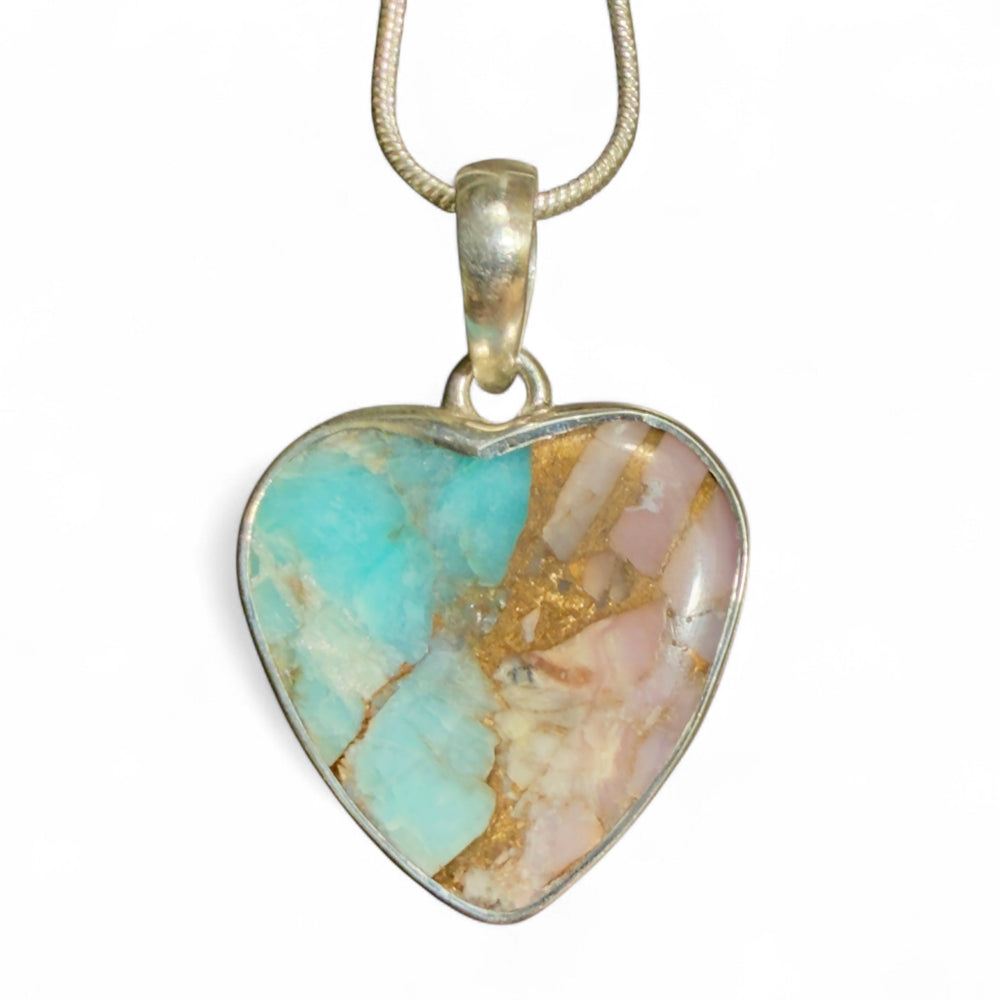 Amazonite with Pink Opal Sterling Silver Heart Pendant - Keja Designs Jewelry