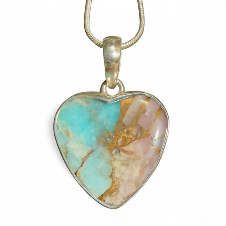 Amazonite with Pink Opal Sterling Silver Heart Pendant - Keja Designs Jewelry