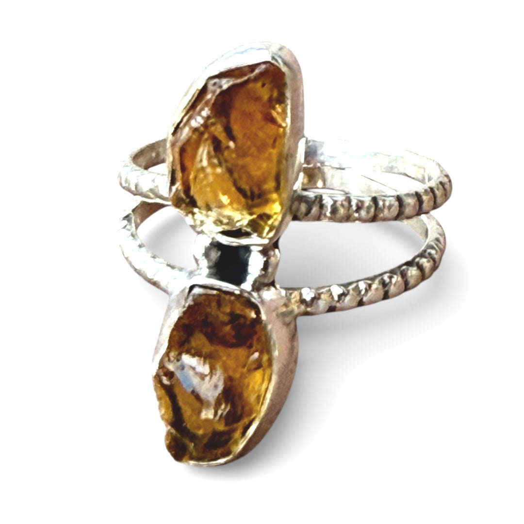Citrine Rough Sterling Silver Double Band Ring - Keja Designs Jewelry