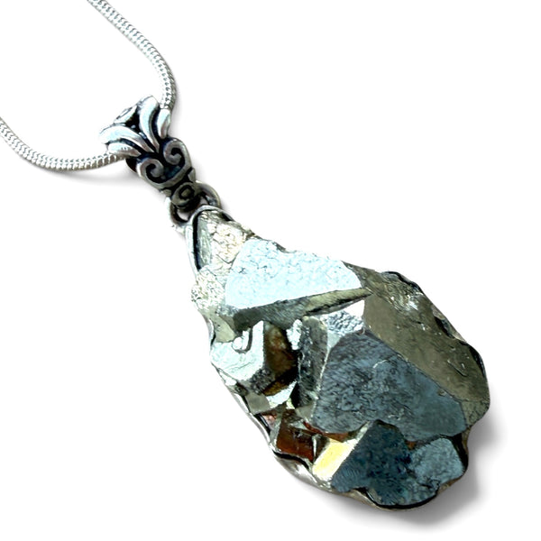 Golden Pyrite Nugget Sterling Silver Comma Pendant
