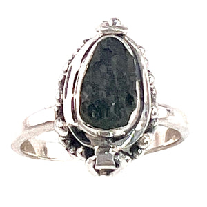 Moldavite Meteorite Sterling Silver Poison Ring