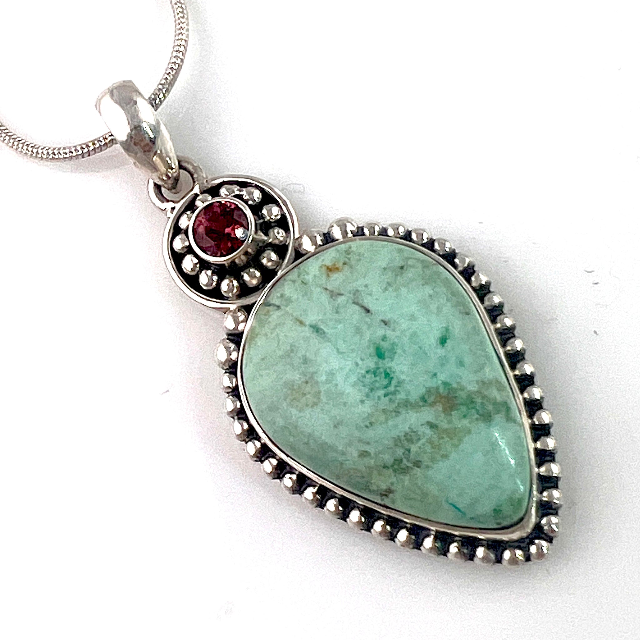 Royston Turquoise and Garnet Sterling Silver Pendant