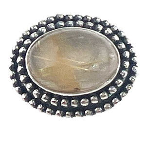 Rutilated Quartz Sterling Silver East West Bead Ring