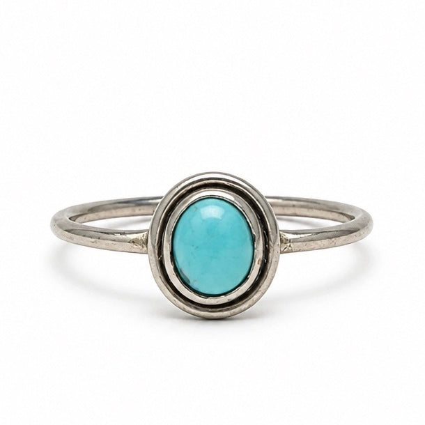 Turquoise Oval Sterling Silver Halo Ring