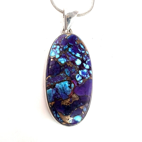 Purple Turquoise Sterling Silver Oval Pendant