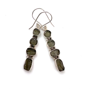 Moldavite Sterling Silver Four Stone Earrings - Keja Designs Jewelry