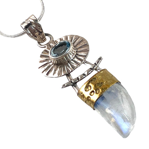 Moonstone & Blue Topaz Sterling Silver Two Tone Pendant - Keja Designs Jewelry