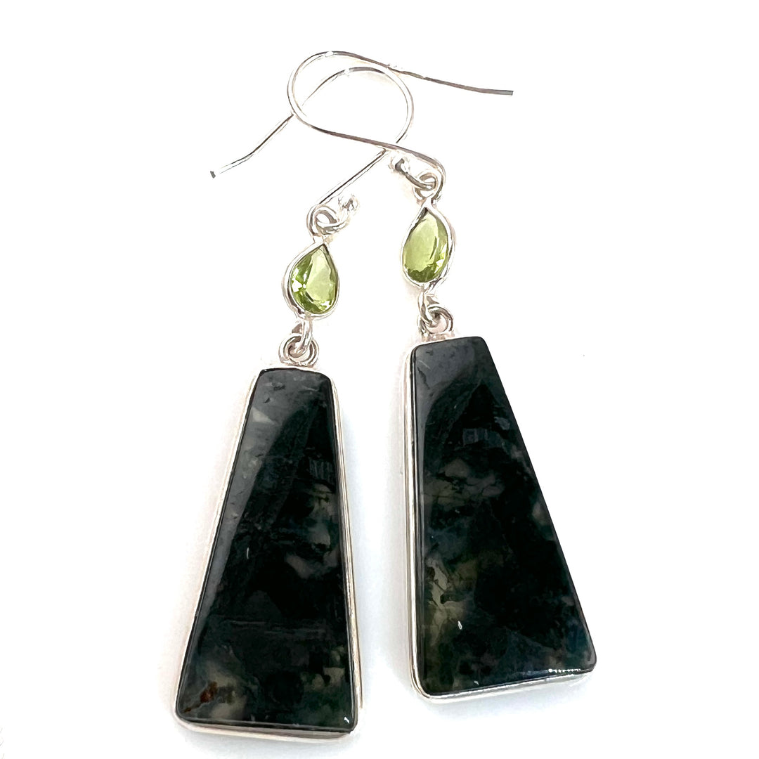 Moss Agate and Peridot Sterling Silver Earrings - Keja Designs Jewelry