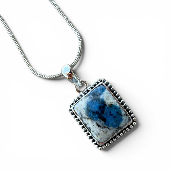 K2 Azurite Sterling Silver Square Pendant