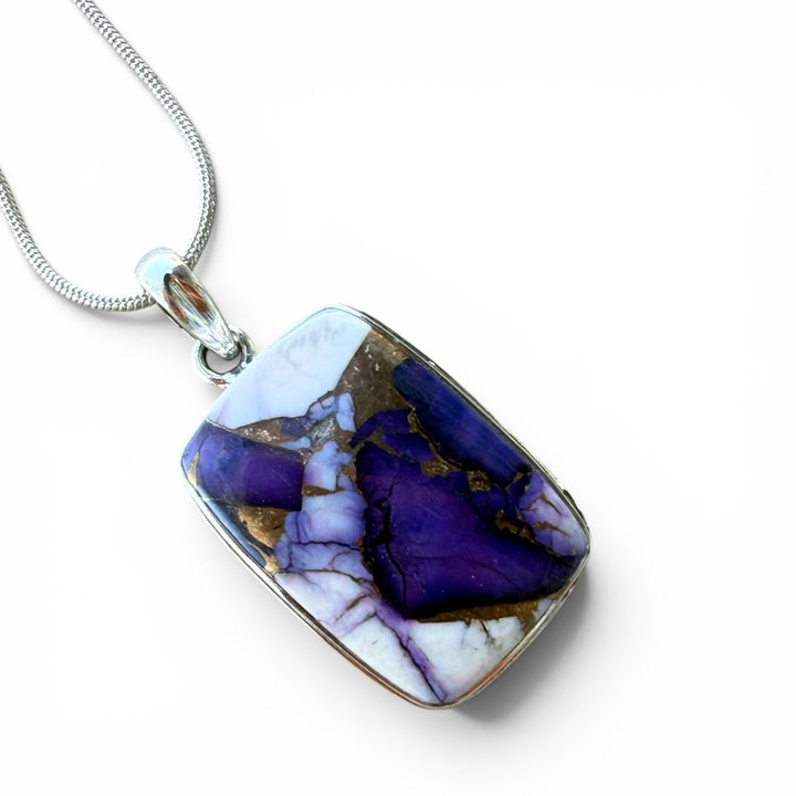 Kingman Purple Dahlia Rectangular Sterling Silver Pendant