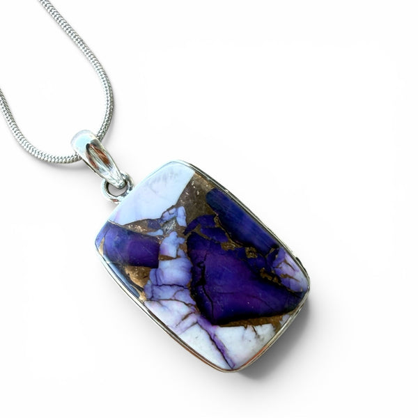 Kingman Purple Dahlia Rectangular Sterling Silver Pendant