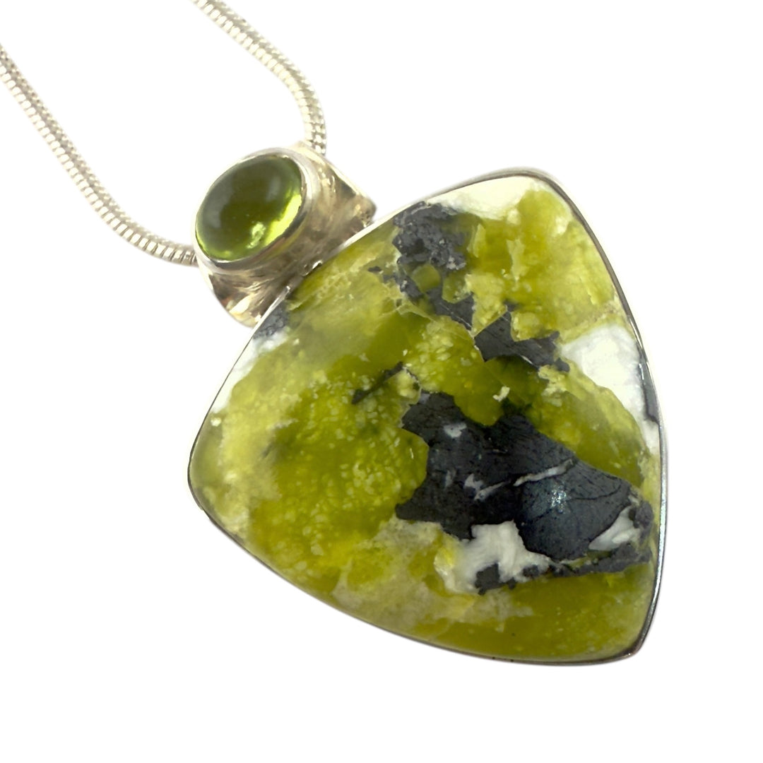 Lizardite & Peridot Sterling Silver Pendant - Keja Designs Jewelry