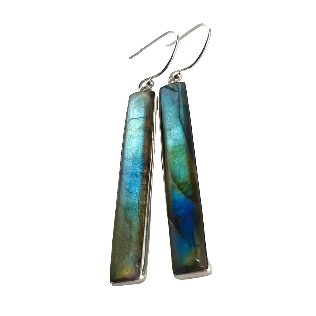 Labradorite Sterling Silver Long Earrings - Keja Designs Jewelry