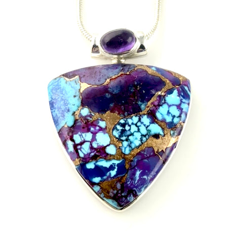 Purple Turquoise & Amethyst Sterling Silver Point Pendant - Keja Designs Jewelry