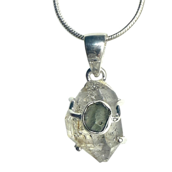 Moldavite & Herkimer Diamond Sterling Silver Pendant