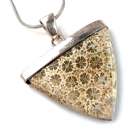 Fossilized Coral Sterling Silver Point Pendant - Keja Designs Jewelry