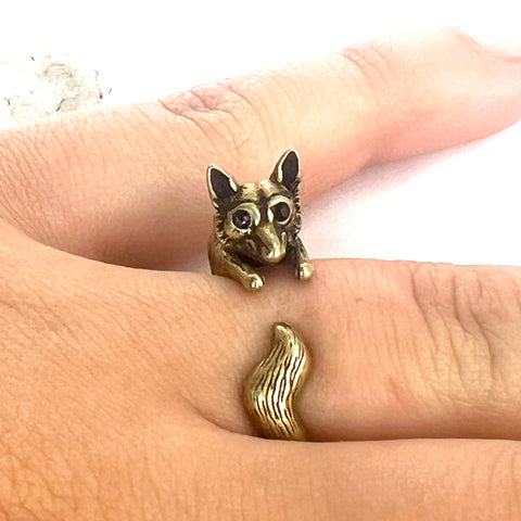 Animal Wrap Ring - Fox - Yellow Bronze - Adjustable Ring