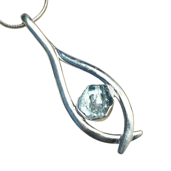 Aquamarine Rough Sterling “Hug” Pendant - Keja Designs Jewelry