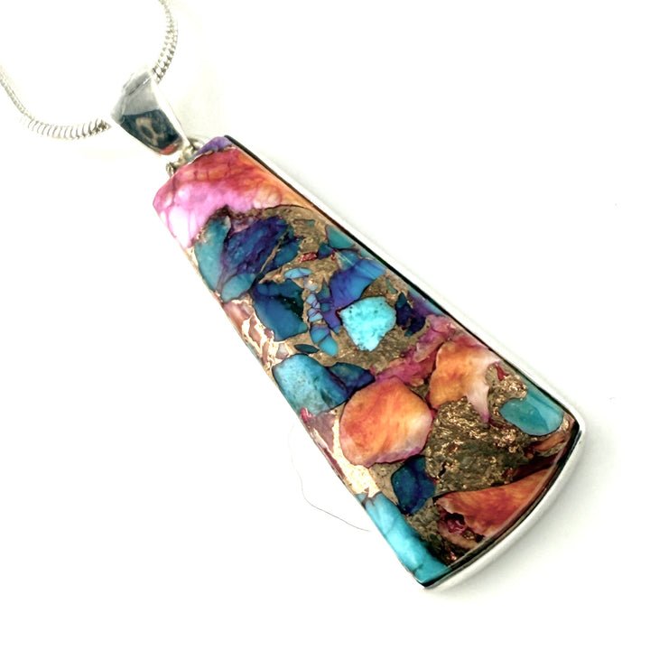 Kingman Dahlia Turquoise Sterling Silver Trapezoid Pendant - Keja Designs Jewelry
