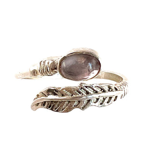 Rose Quartz Sterling Silver Adjustable Feather Ring - Keja Designs Jewelry