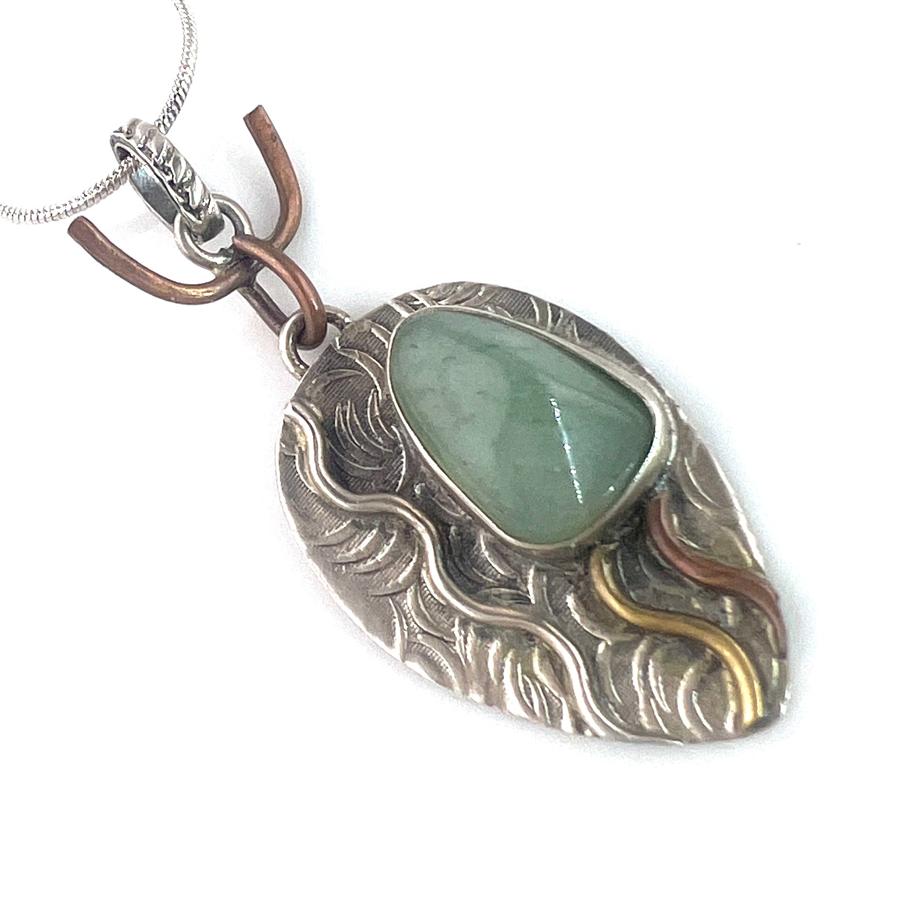 Chrysoprase Sterling Silver Three Tone Pendant - Keja Designs Jewelry