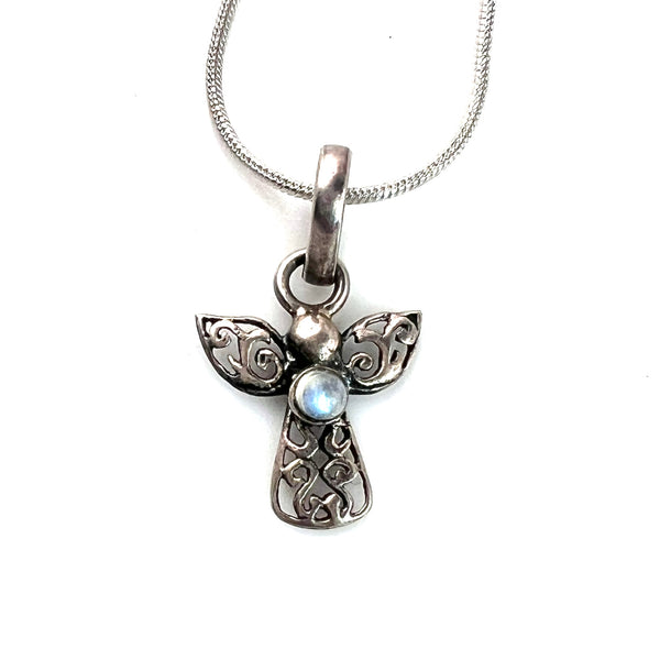 Moonstone Sterling Silver Angel Pendant - Keja Designs Jewelry