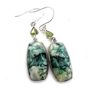 Tree Moss Agate and Peridot Sterling Silver Earrings