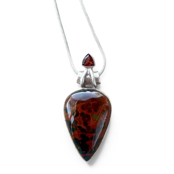 Bloodstone & Garnet Sterling Silver Pendant