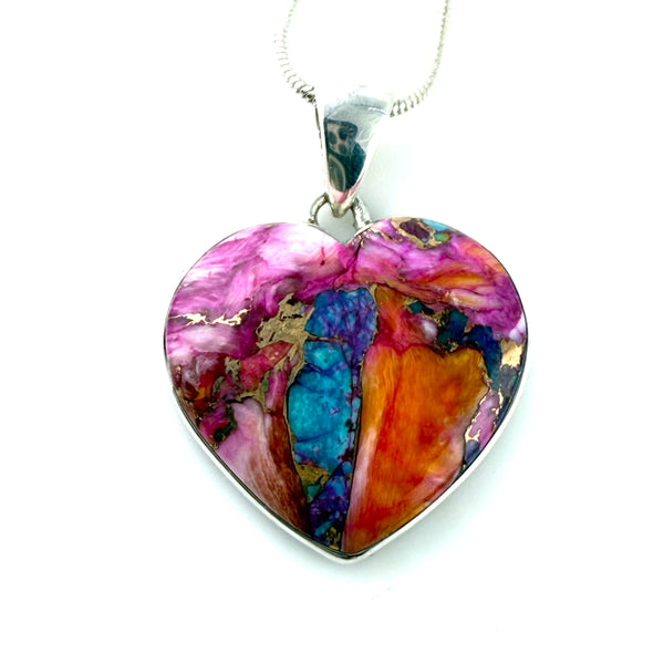 Kingman Dahlia Turquoise Heart Sterling Silver Pendant - Keja Designs Jewelry