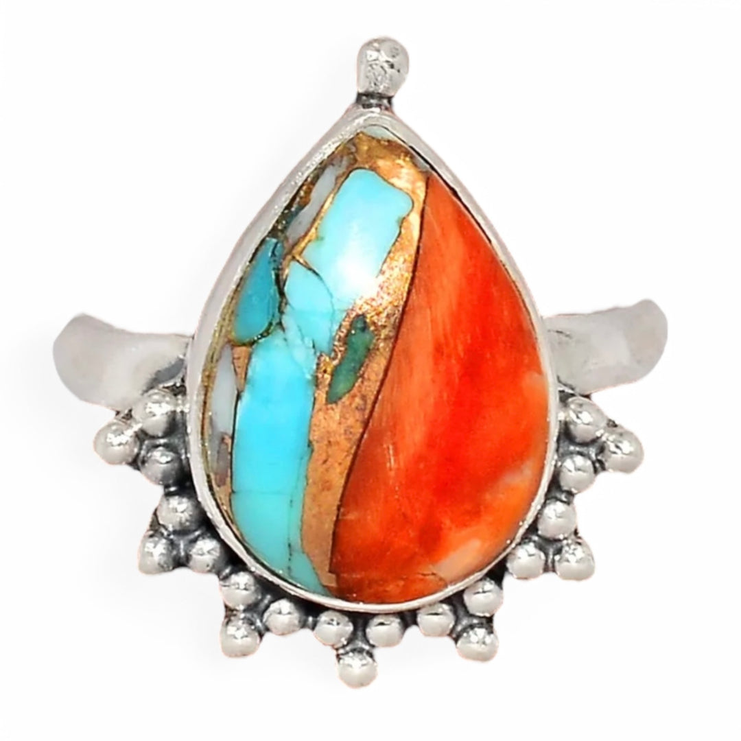 Spiny Oyster Blue Turquoise Sterling Silver Ring - Keja Designs Jewelry