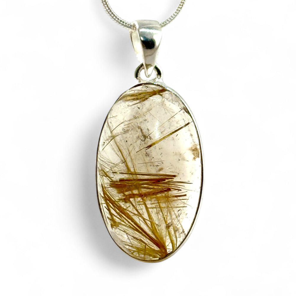 Rutilated Quartz Sterling Silver Oval Pendant - Keja Designs Jewelry
