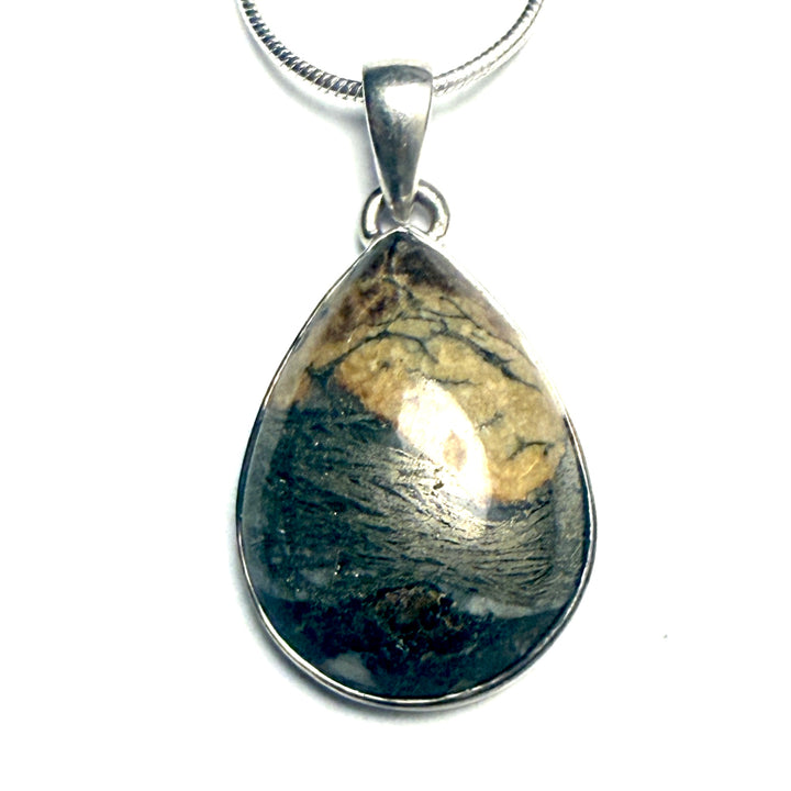 Pyrite in Agate Sterling Pear Silver Pendant - Keja Designs Jewelry