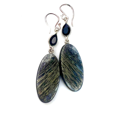 Black Onyx & Pyrite in Agate Sterling Silver Earrings - Keja Designs Jewelry