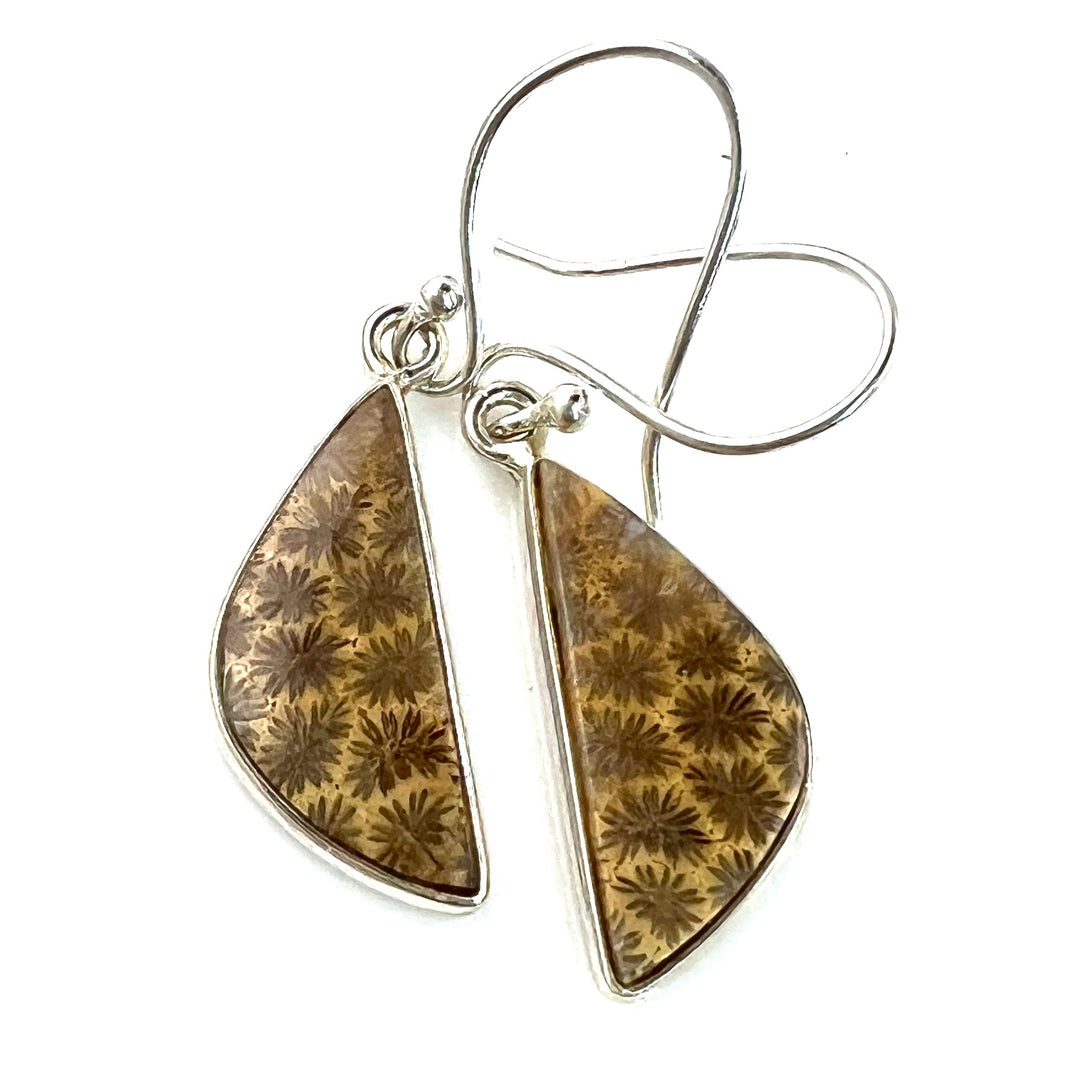 Fossilized Coral Sterling Silver Arched Earrings - Keja Designs Jewelry