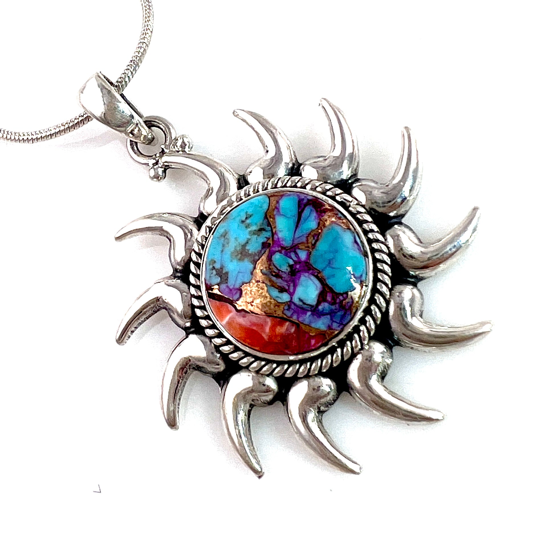 Kingman Dahlia Turquoise Sterling Silver "Sunburst"  Pendant