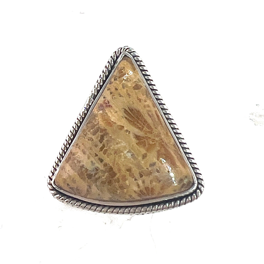 Fossilized Coral Trillion Sterling Silver Frame Ring - Keja Designs Jewelry