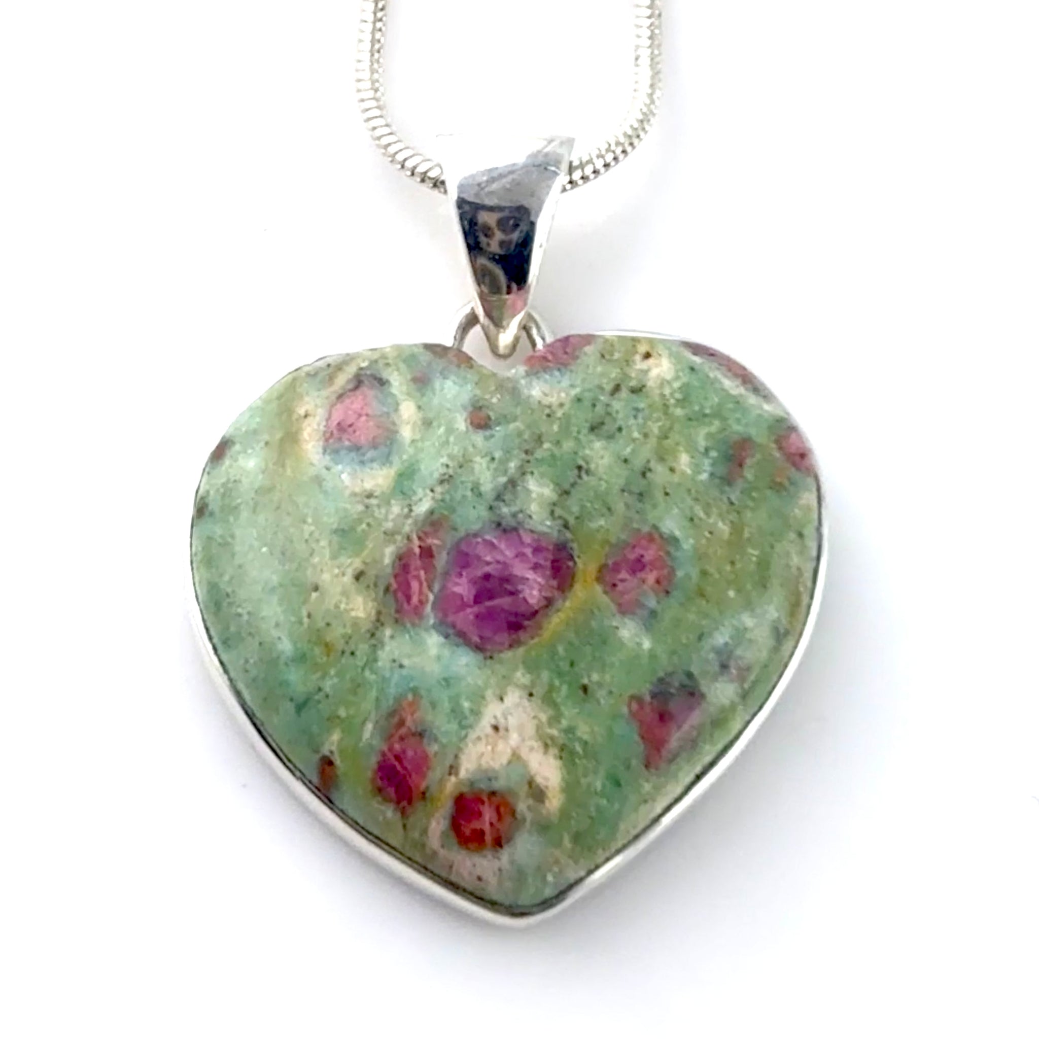 Ruby In Fuchsite Sterling Silver Heart Pendant - Keja Designs Jewelry