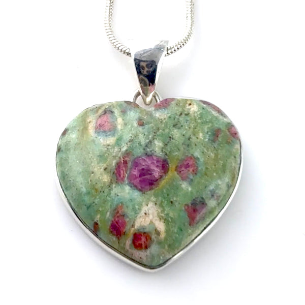 Ruby In Fuchsite Sterling Silver Heart Pendant - Keja Designs Jewelry