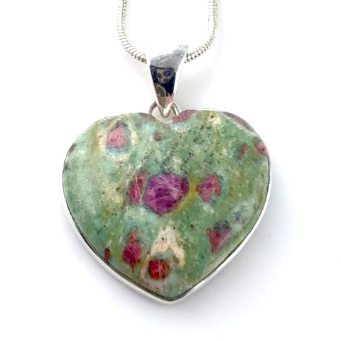 Ruby In Fuchsite Sterling Silver Heart Pendant - Keja Designs Jewelry