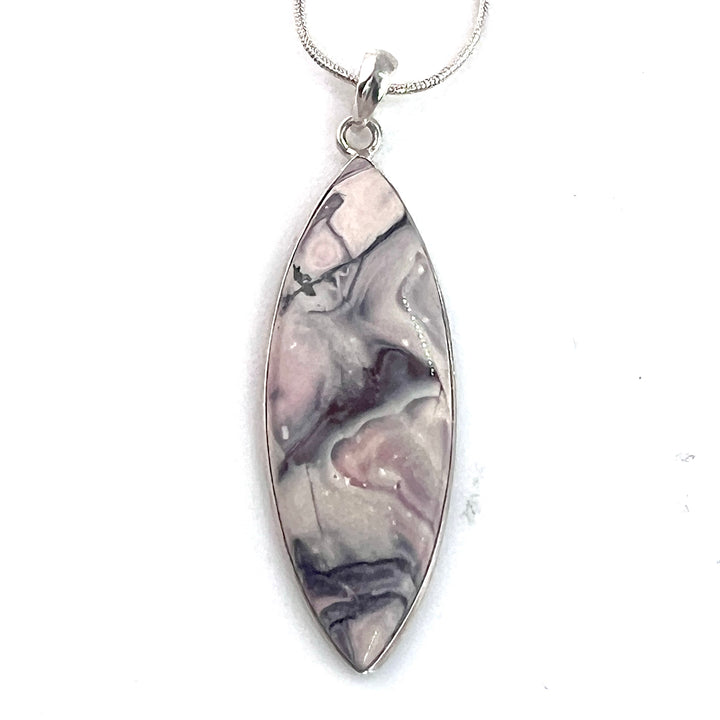Porcelain Jasper Sterling Silver Marquise Pendant - Keja Designs Jewelry