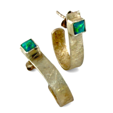 Fire Opal Brushed Sterling Silver Earrings