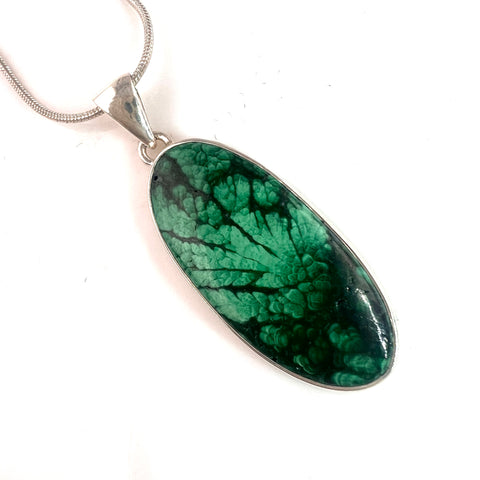 Feather Malachite Sterling Silver Pendant